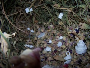 Sweet Pea Dreams - 'Peeking in on the remains of a tea party at dusk' - plantmaterial, clay, acrylic, nyon - Approx 900 mm x 600 mm