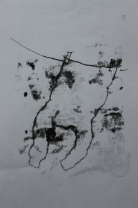 Monoprint of shirt drying - ink and paper - Approx 20 mm x 30 mm