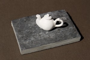 Sweet Pea Dreams teapot - clay, acrylic, presented here on slate -  Approx 45 mm x 30 mm